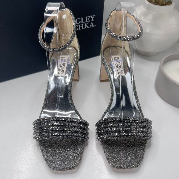 Badgley Mischka Kameryn Open Toe Block Heel Sandal Pewter Women's 8 NWB - Picture 7 of 12